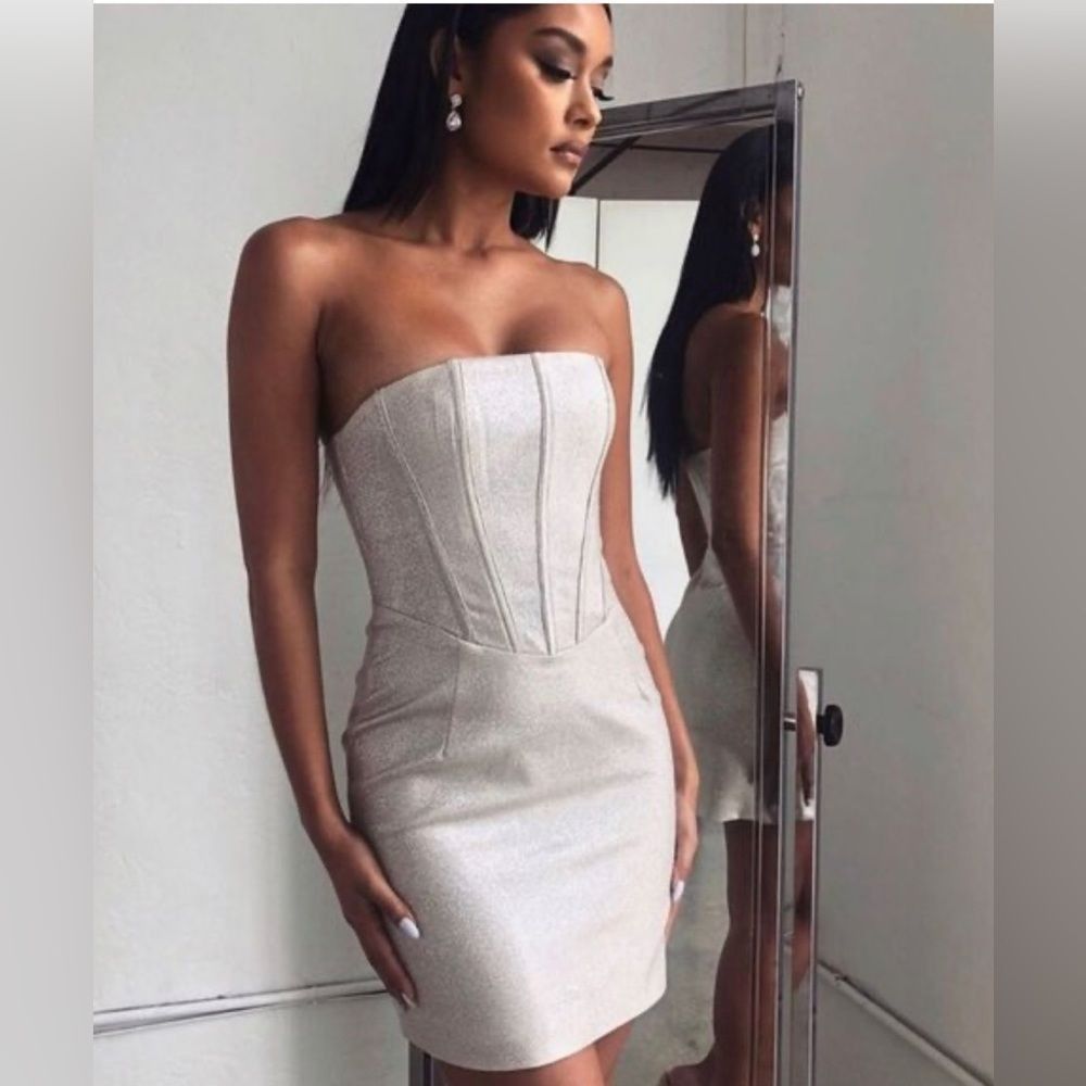 NEW meshki tina strapless corset dress in pink